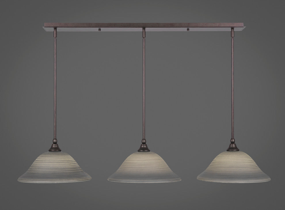3 Light Mini Pendant, 12" Gray Linen Glass