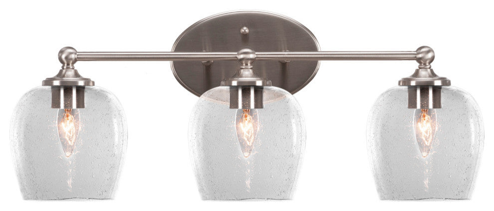 Capri 3-Light Bath Bar, Brushed Nickel/Clear Bubble