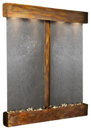 Cottonwood Falls Wall Fountain, Rustic Copper, Black Featherstone, Square Frame