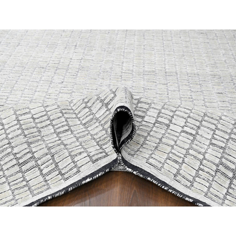 Pearl White Modern Roman Tile Design Hand Loomed Oriental Rug, 9'x11'9"