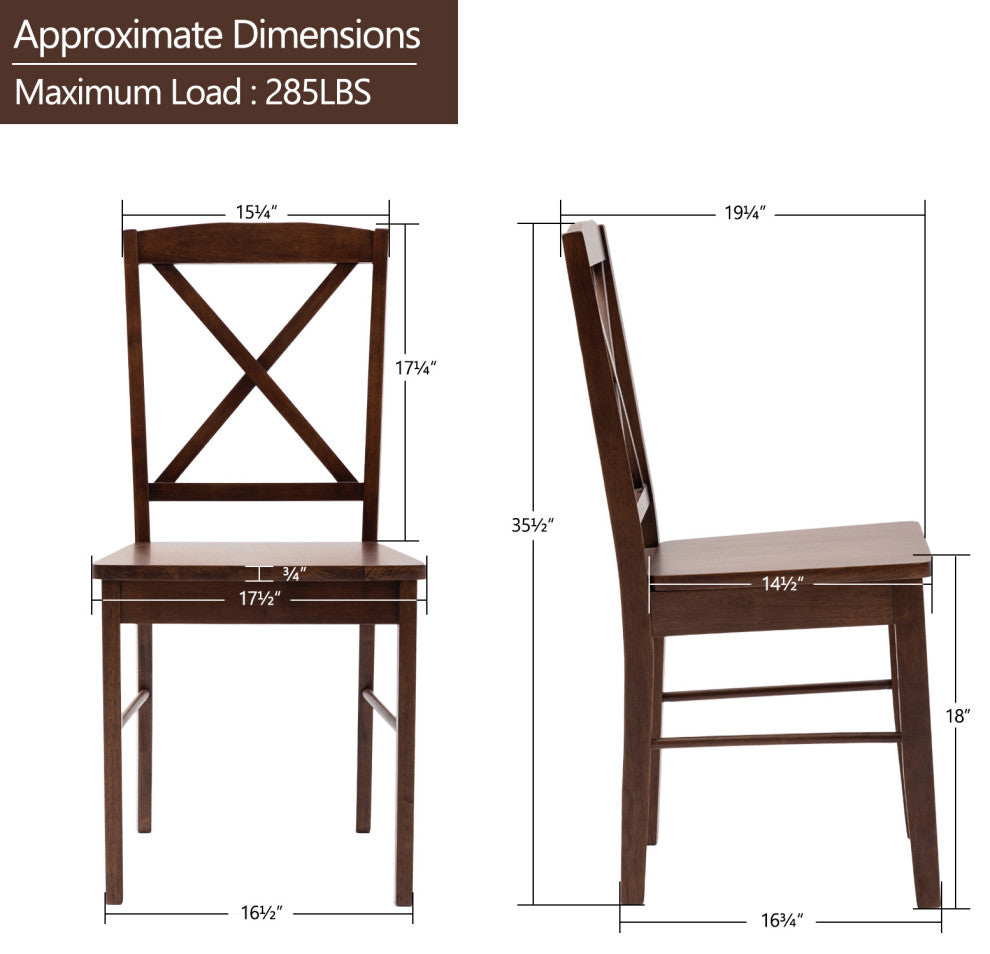 Set of 2 Cross Back Wood Chairs, All Johan Walnut