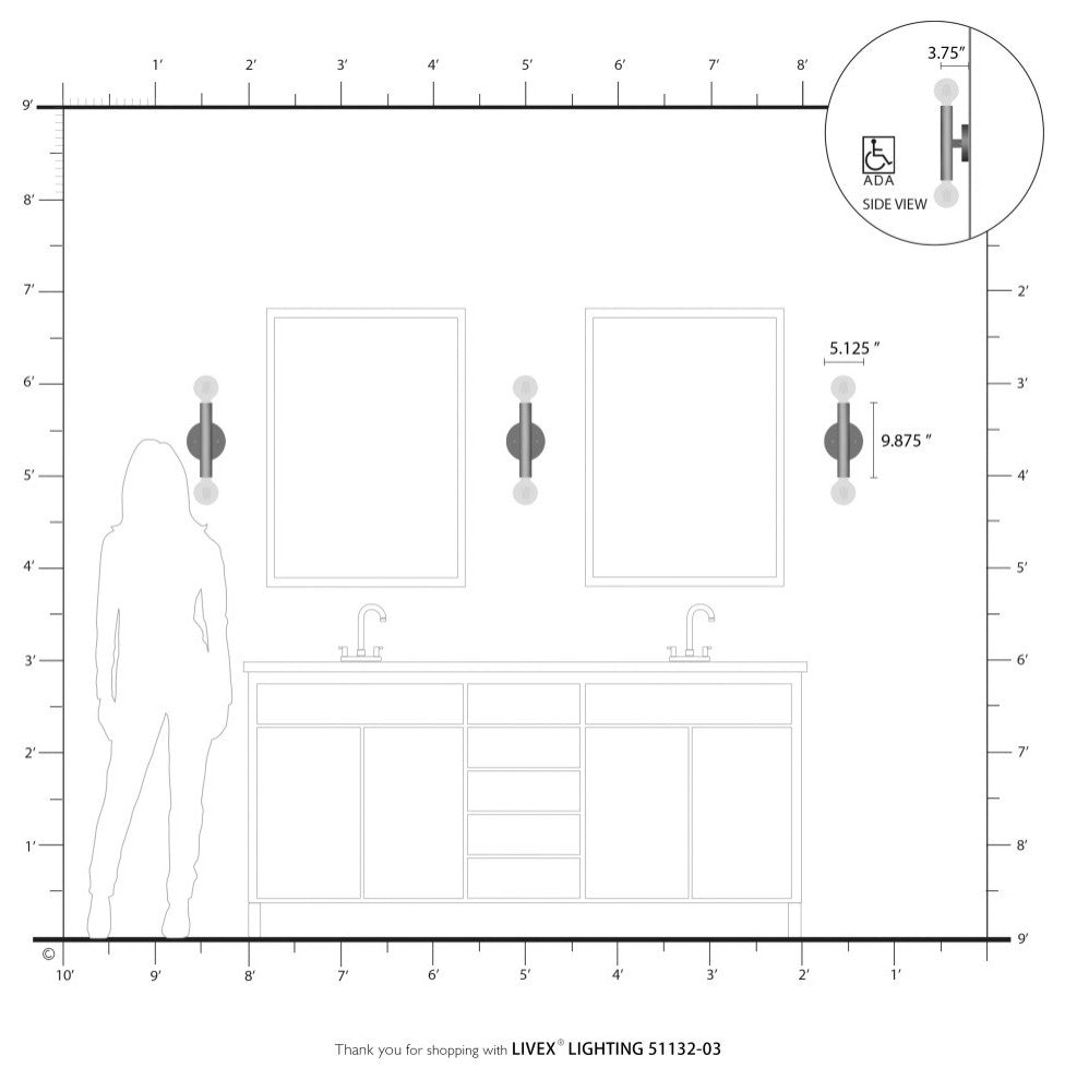 Copenhagen 2 Light White ADA Sconce