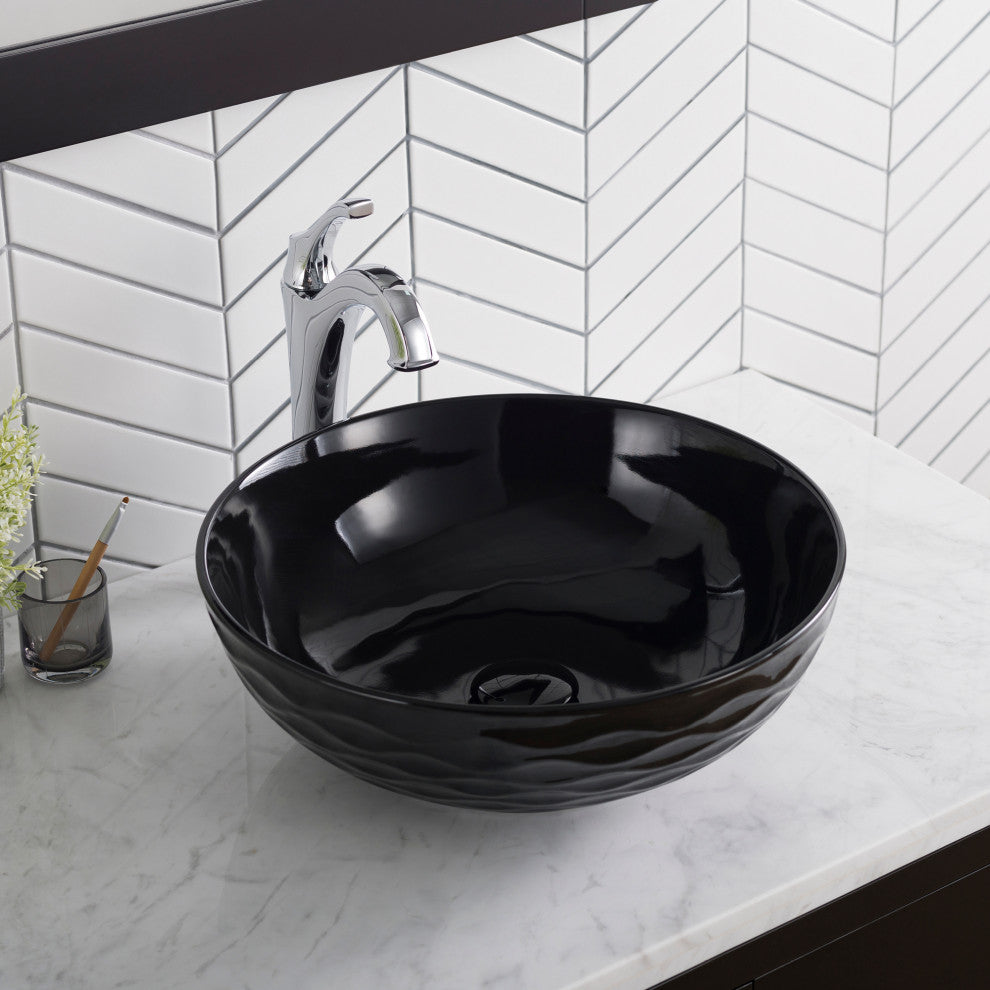 Viva Ceramic Round Vessel Bathroom Sink, Black
