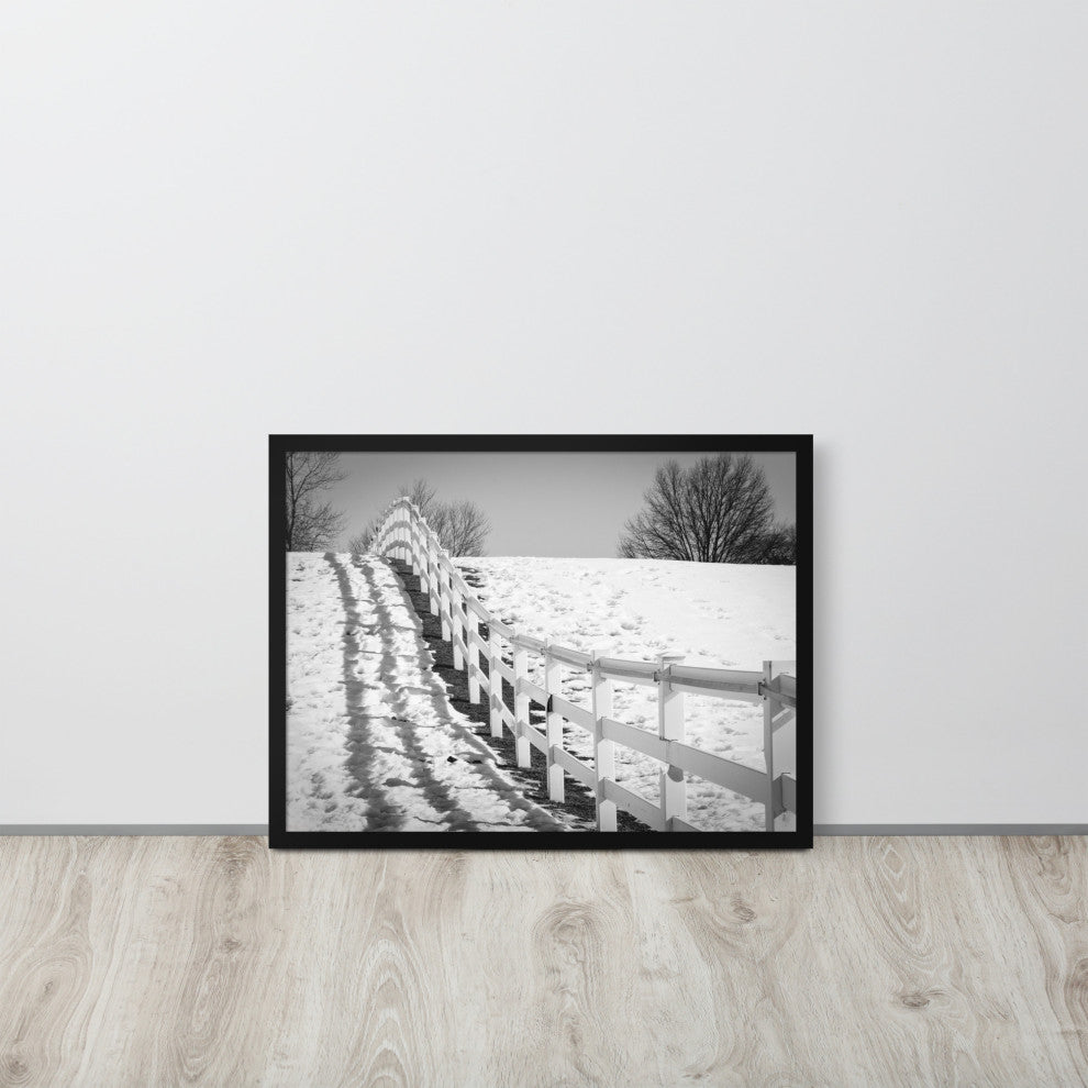 Endless Fences in Black & White Rural Landscape Framed Photo Paper Art Prints, Black, 18" X 24"