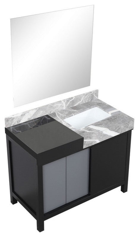 Zilara 42" Black and Grey Vanity, 34" Frameless Mirror