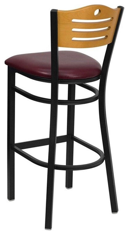 Flash Furniture Hercules 32" Black Slat Back Bar Stool in Burgundy