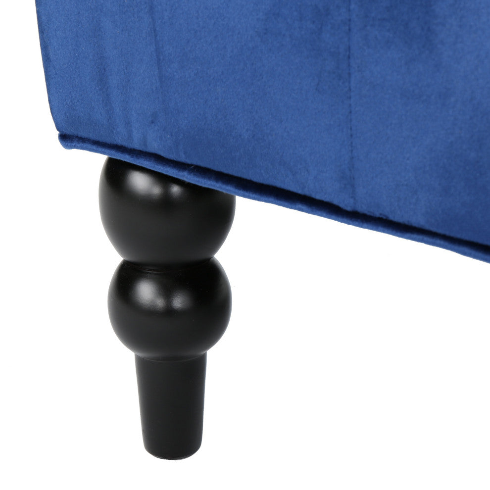 GDF Studio Leona Traditional High Back Tufted Winged Fabric Loveseat, Navy Blue