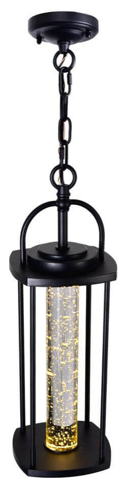 6" LED Outdoor Pendant, Black With Bubble Crystals