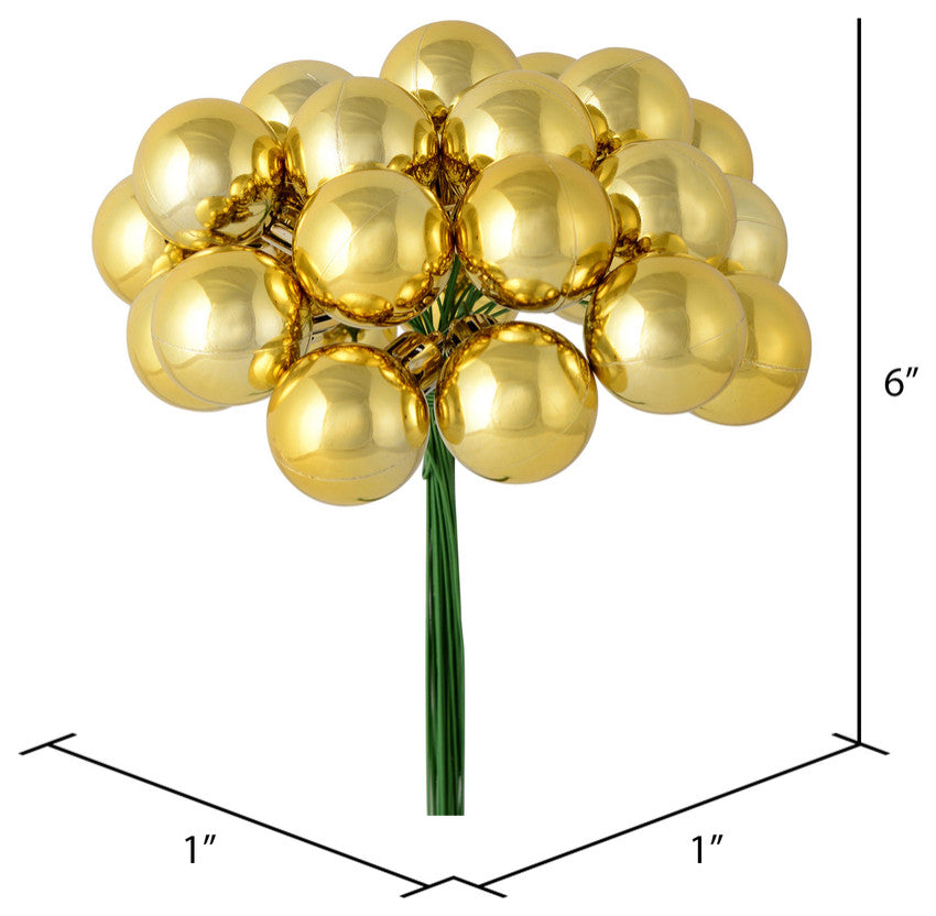 Vickerman N180108 6" Gold Shiny Ball Ornament Christmas Pick, Pack of 2