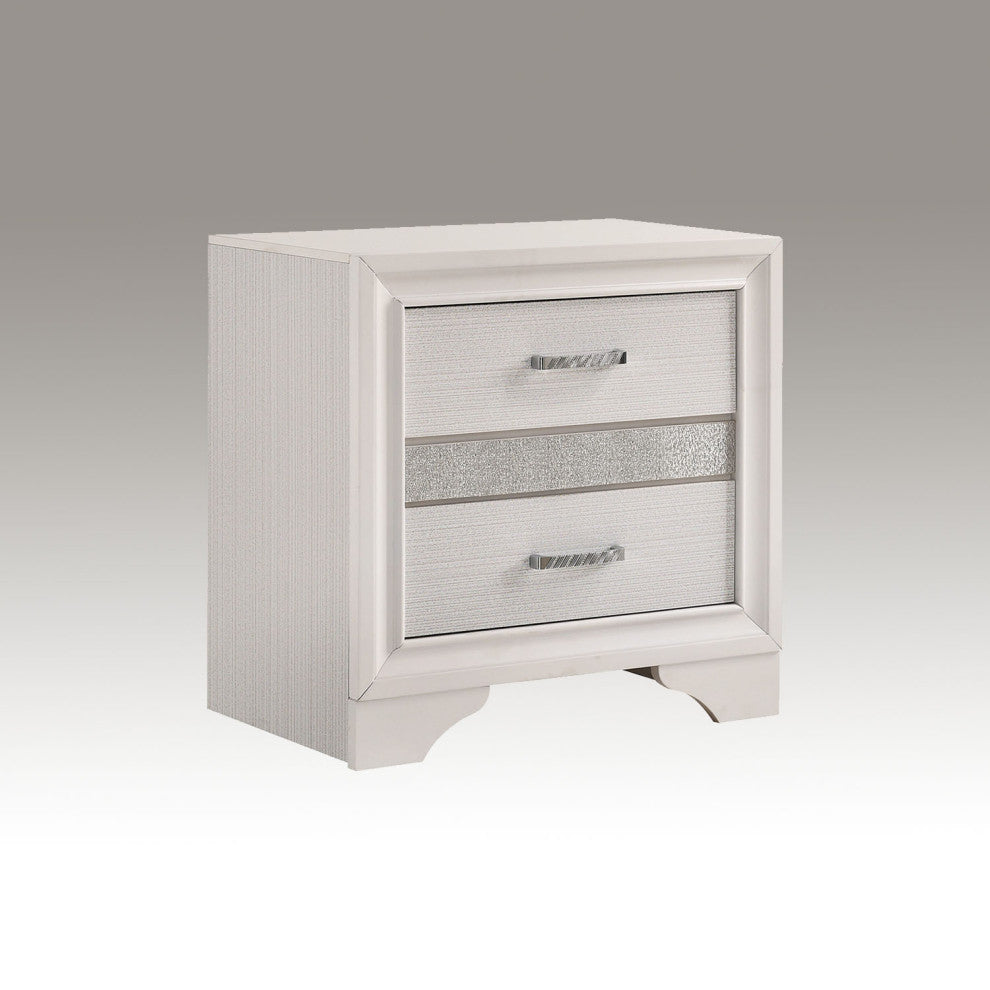 2 Drawers Wooden Nightstand, White