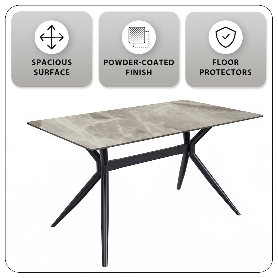 Black Carbon Steel Dining Table 62 With Deep Grey Sintered Stone Top
