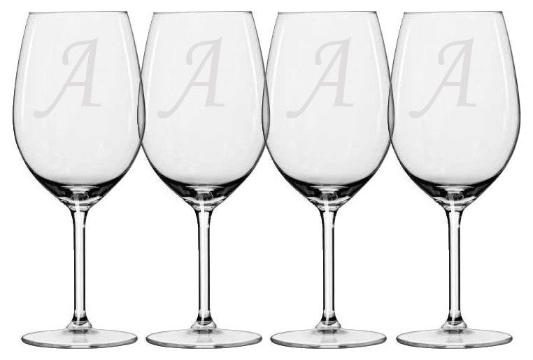Monogrammed Wine Glasses, Corsiva Font, Set of 4, H