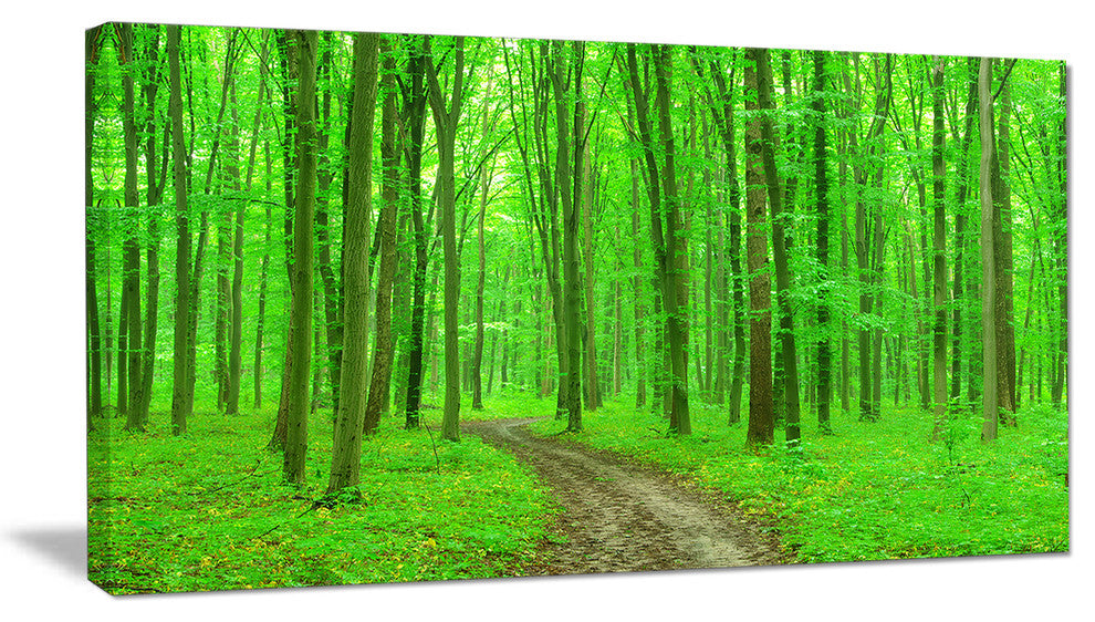 Pathway in Bright Green Forest, Modern Forest Canvas Art, 32"x16"