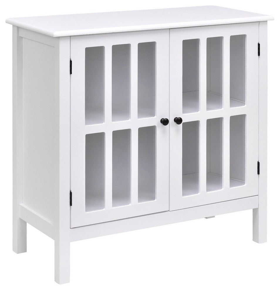 Elegant Glass Door Sideboard Console Storage Buffet Cabinet, White