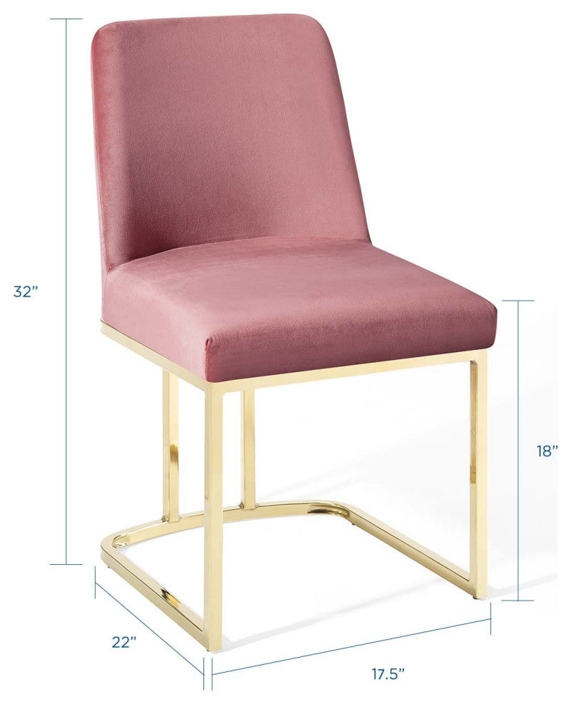 Side Dining Chair, Velvet, Metal, Gold Pink, Modern, Cafe Bistro Restaurant