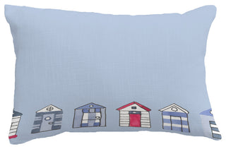 Beach Huts Geometric Print Throw Pillow With Linen Texture, Light Blue, 14"x20"