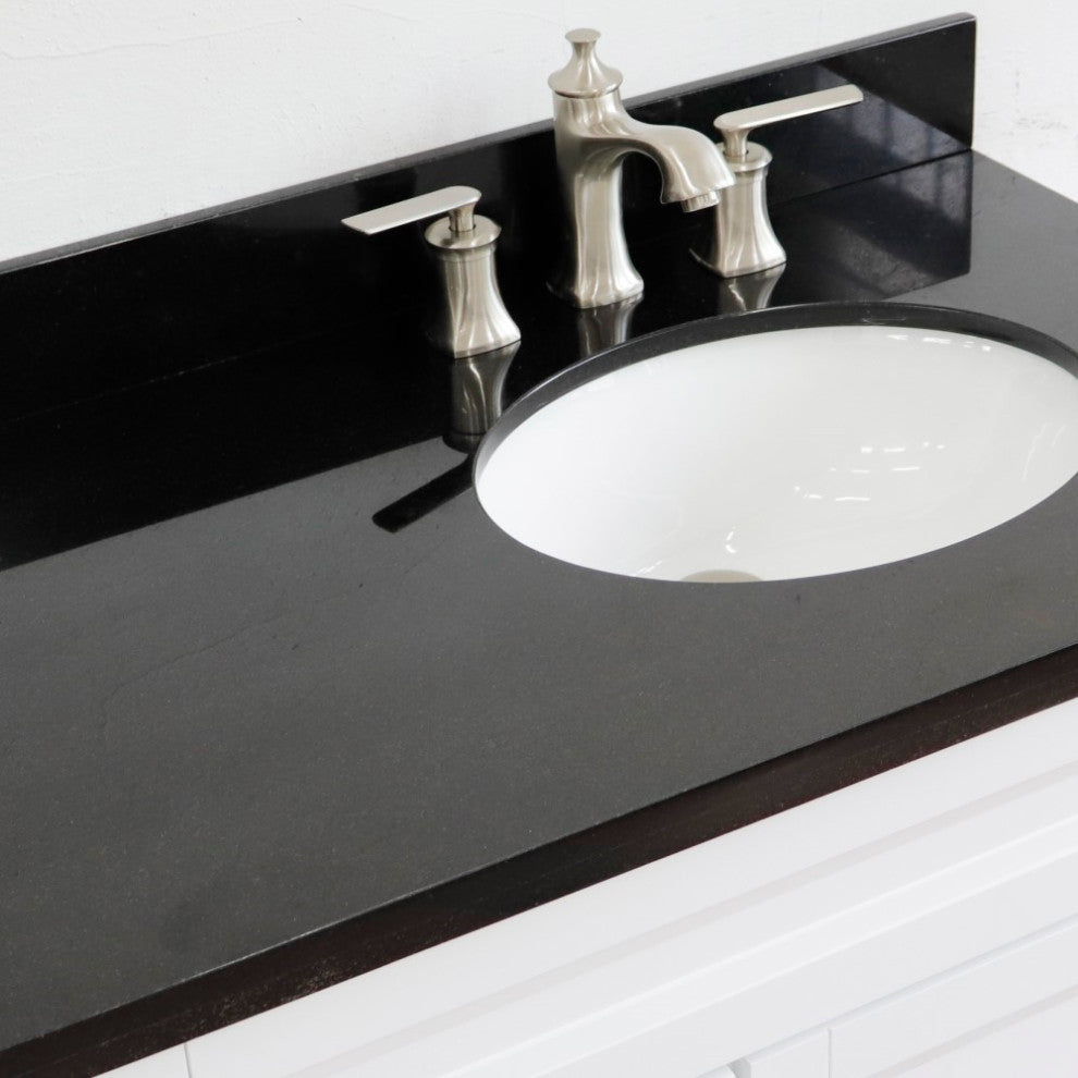 37" Single Sink Vanity, White Finish With Black Galaxy Granite
