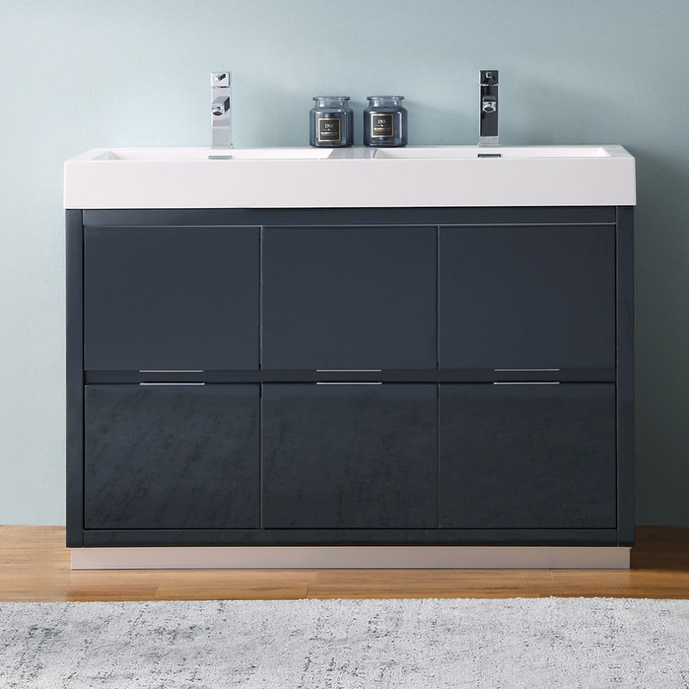 Valencia 48" Dark Slate Gray Free Standing Double Sink Bathroom Vanity