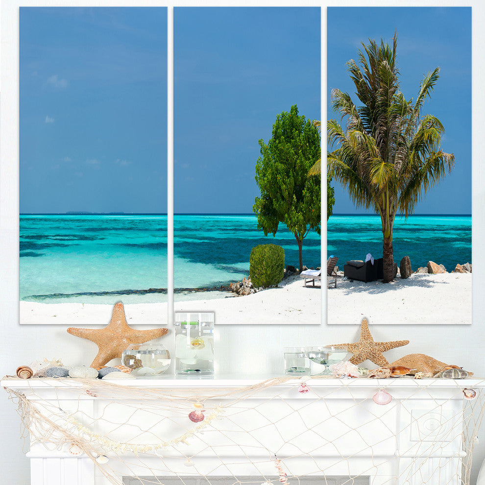 "Beach With White Sand and Turquoise Water" Metal Wall Art, 3 Panels, 36"x28"