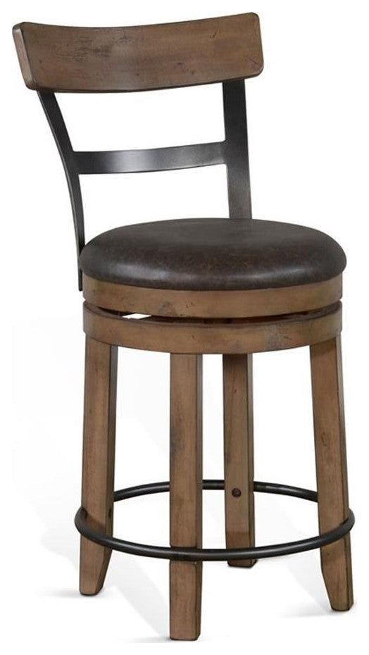 Pemberly Row 24" Mahogany Wood Swivel Barstool in Taupe Brown (Set of 2)