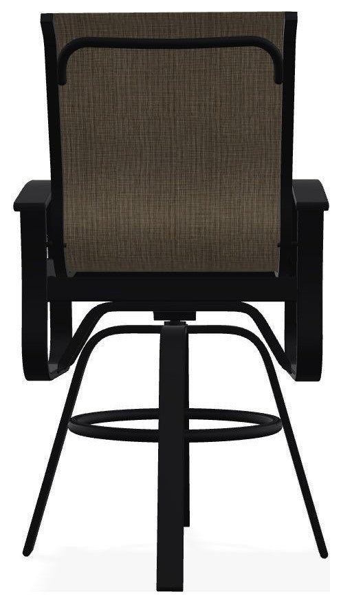 Belle Isle Sling Bar Height Outdoor Swivel Armchair, Kora/Black