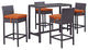 Modway Convene 5 Piece Outdoor Patio Pub Set, Espresso Orange
