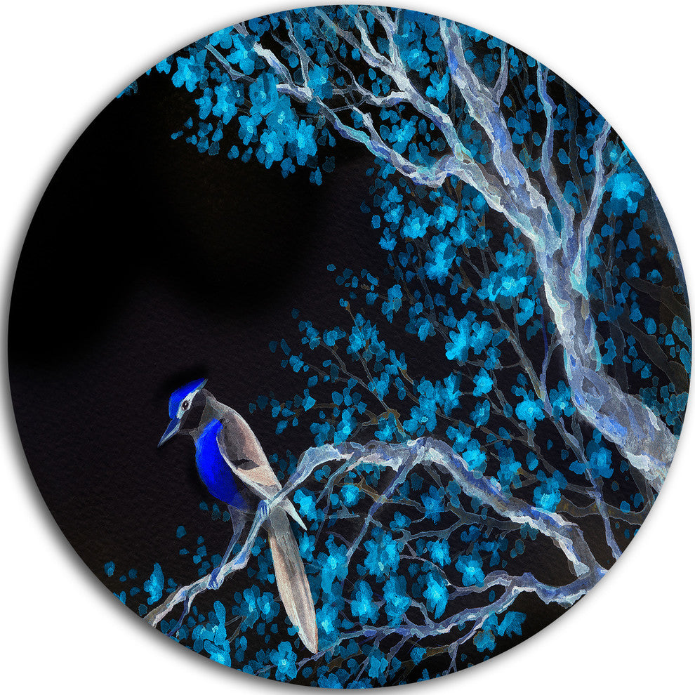 Beautiful Bird On Flowering Branch, Floral Round Wall Art, 23"