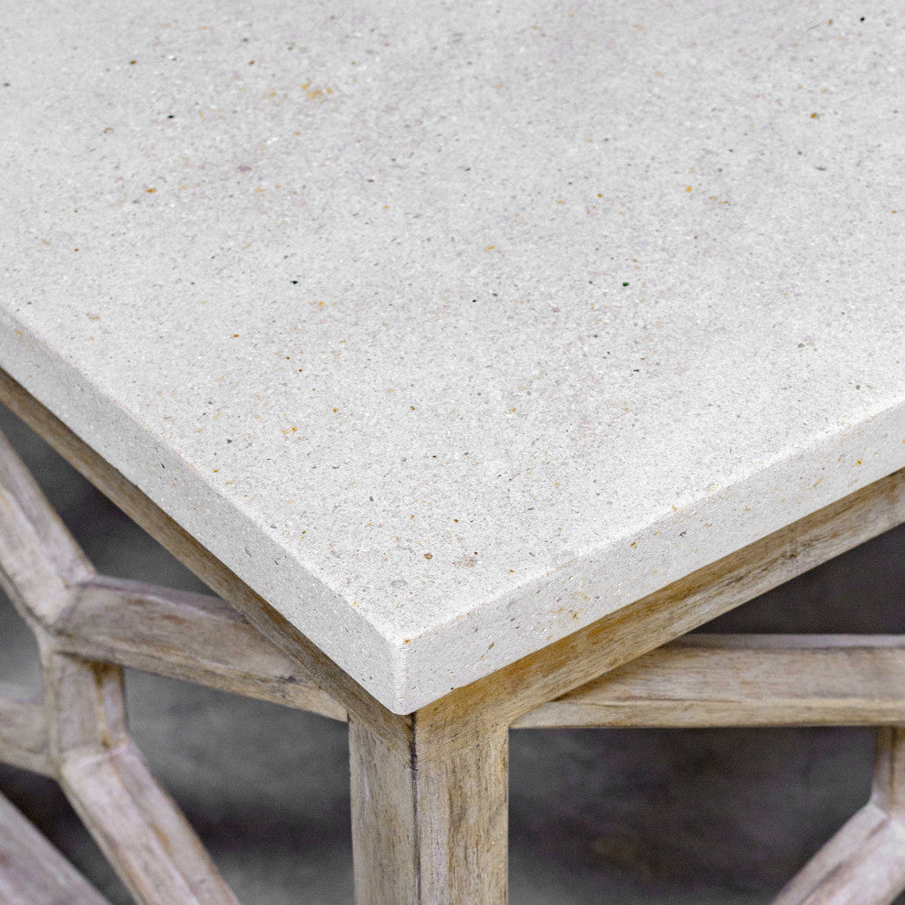 Open Light Weathered Wood Coffee Table Stone Top X Natural Minimalist Square