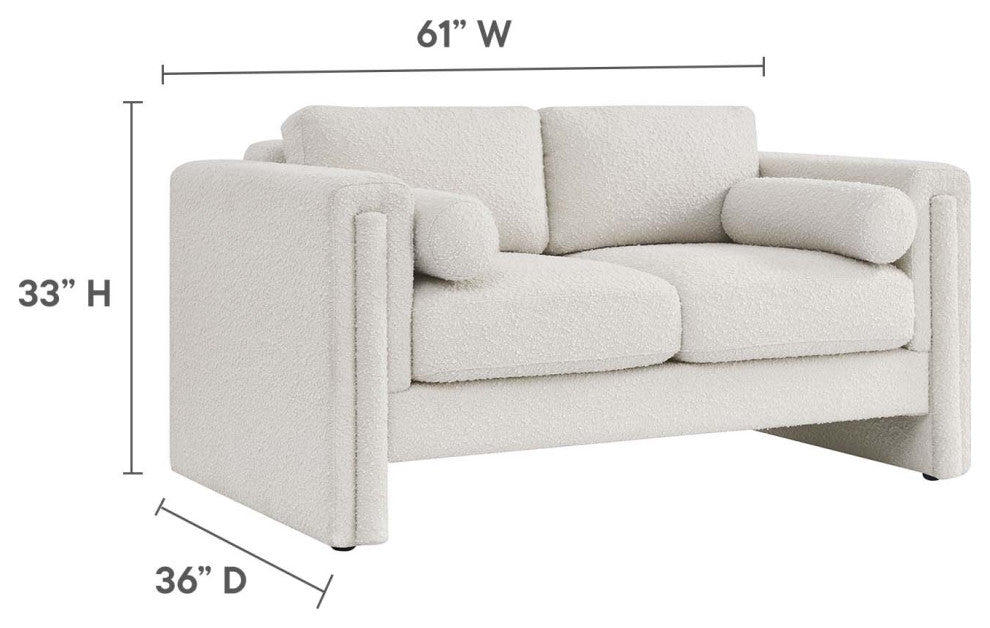 Visible Boucle Fabric Loveseat - Ivory
