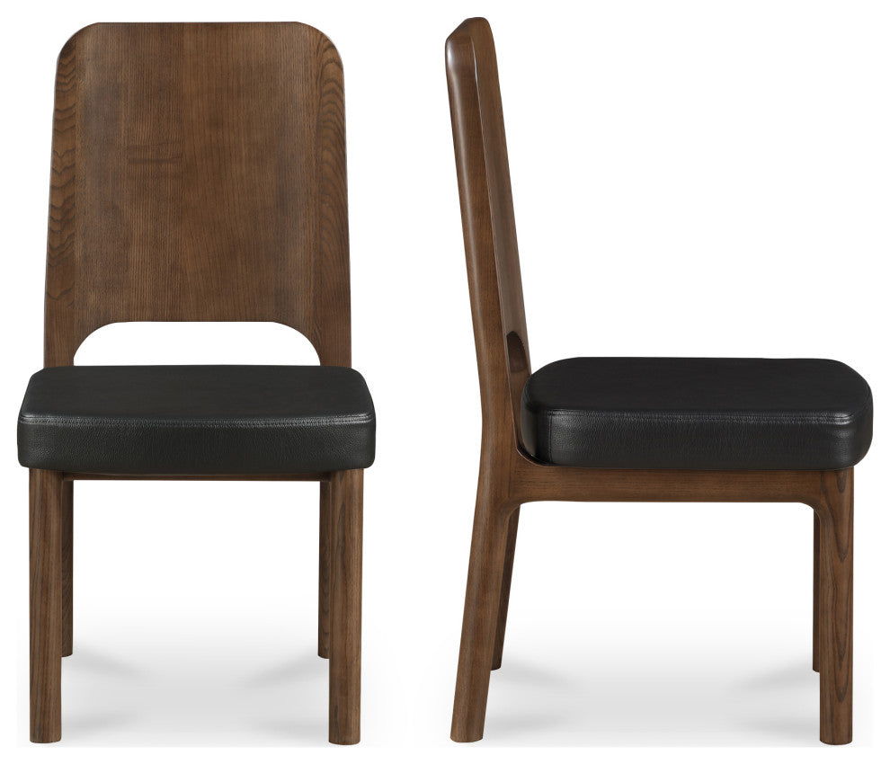 Kerr Dining Chair Walnut Stained Black Vegan Leather-Set of Two