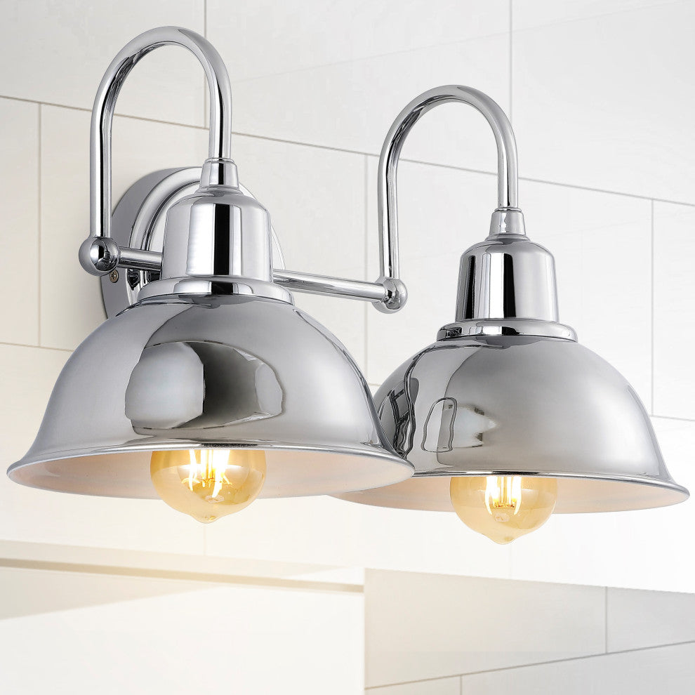 Frisco Farmhouse Industrial Iron LED Vanity, Chrome, 2-Light