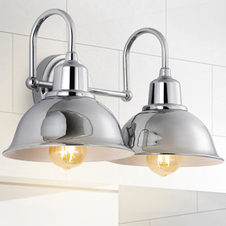 Frisco Farmhouse Industrial Iron LED Vanity, Chrome, 2-Light