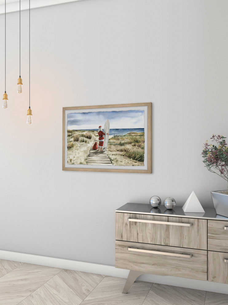 "Real Surfing Santa" Framed Painting Print, 45x30