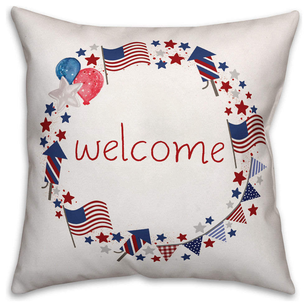 Patriotic Welcome Wreath Spun Poly Pillow, 18"x18"