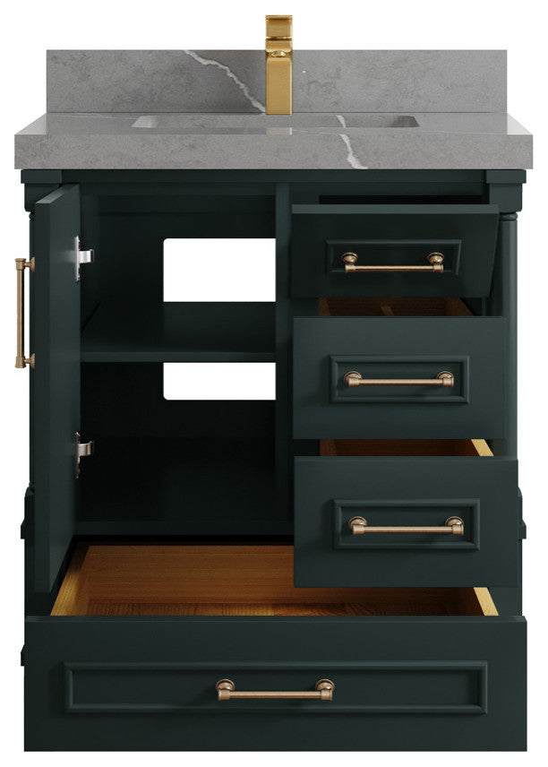 Aberdeen 30 Single Sink Bath Vanity in Dark Forest Green 2" Piatra Gray