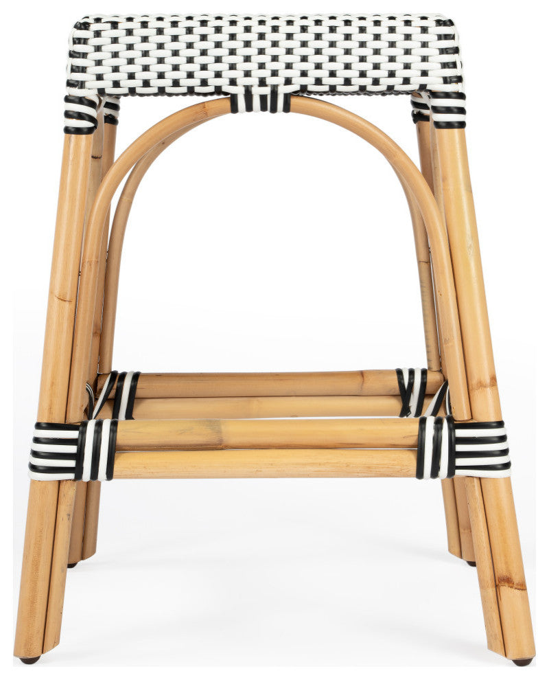 Robias Rectangular Rattan 24.5" Counter Stool, Black and White