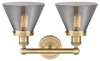 Edison Large Cone-2 Lt 16"Bath Vanity Lt-Brushed Brass Finish-Plated Smoke Shade