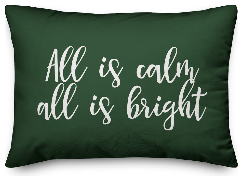 All Is Calm, All Is Bright, Dark Green 14x20 Lumbar Pillow