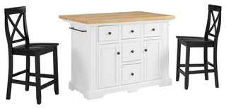 Julia Wood Top Island With X-Back Stools, Island and 2 Stools