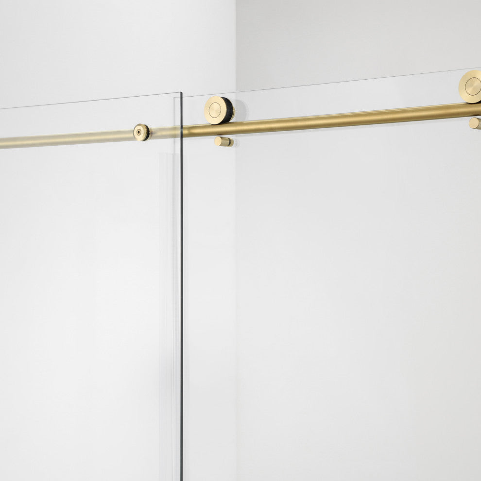 Villena 60" W x 58" H Single Sliding Frameless Tub Door, Brushed Gold, 60 Inches