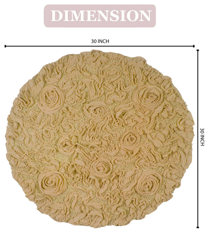Bell Flower Collection Tufted Non-Slip Bath Rugs, 30" Round, Yellow