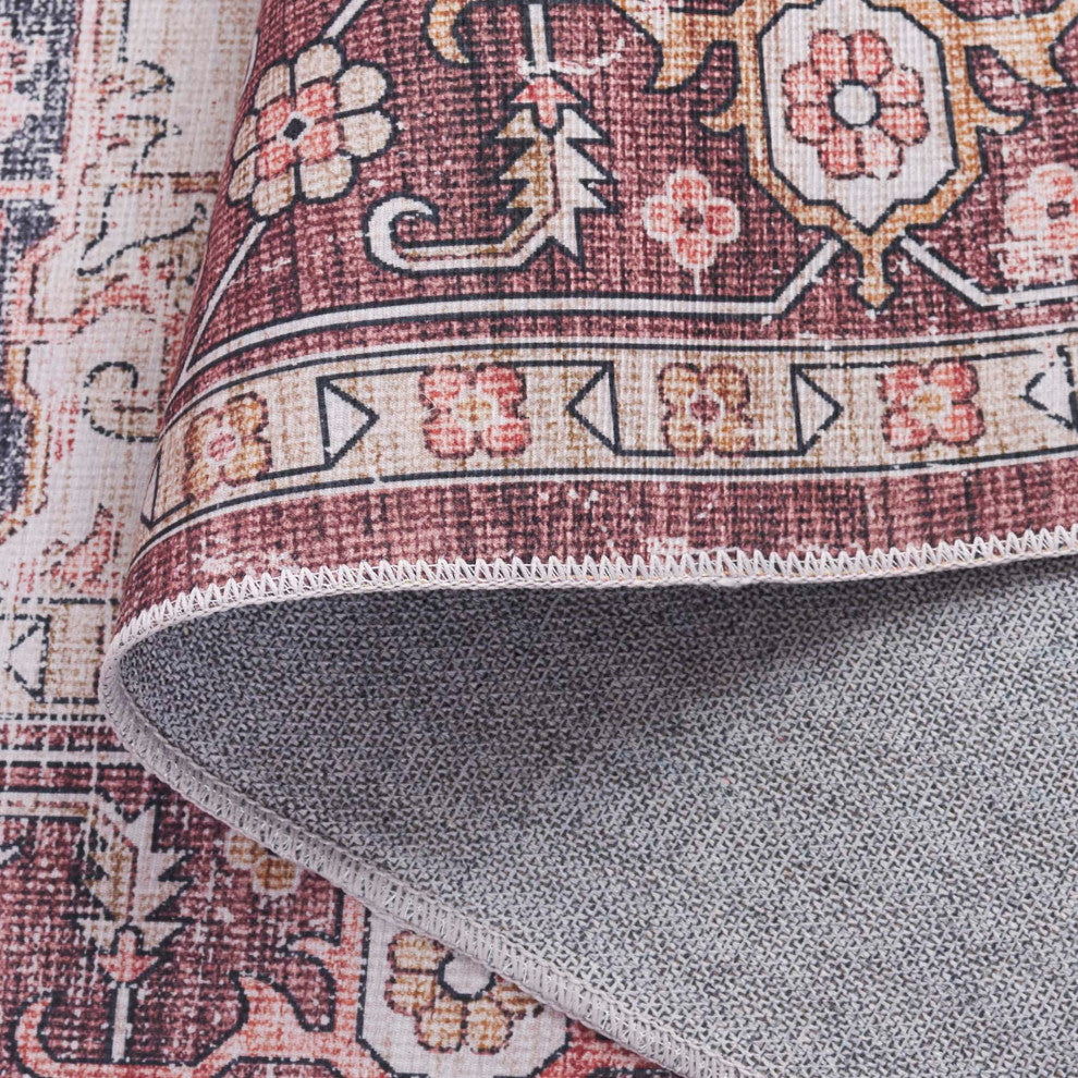 Safavieh Arizona Machine-Washable Collection ARZ247 Rug, Dark Red/Beige, 8'x10'