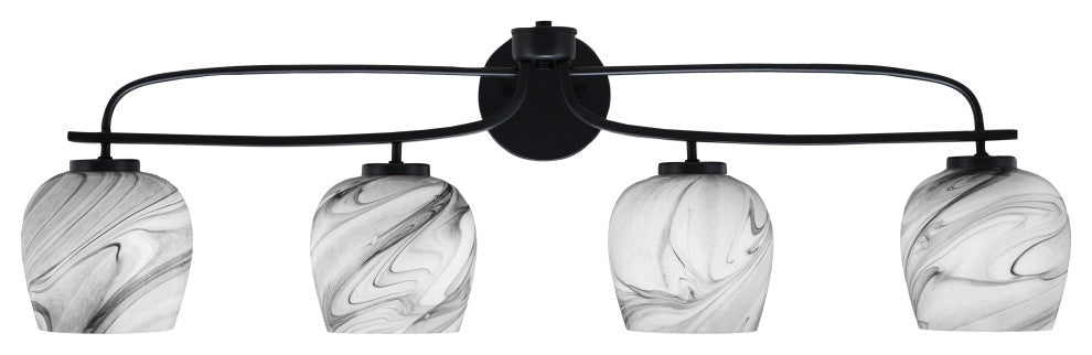 Cavella 4 Light Bath Bar, Matte Black Finish, 6" Onyx Swirl Glass