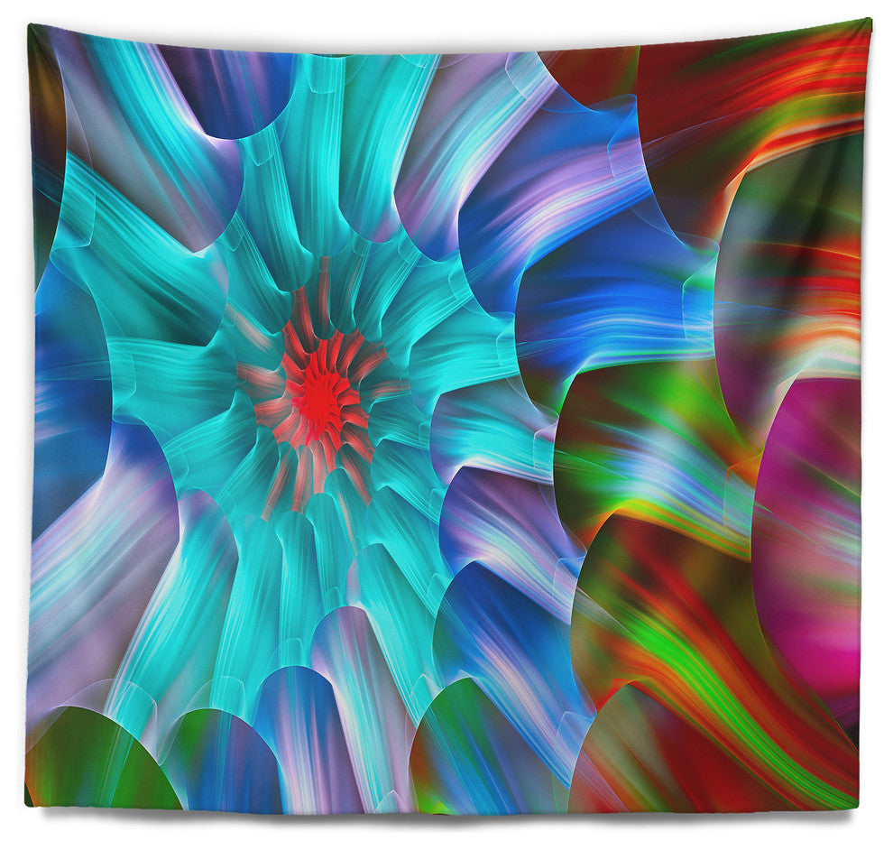 Multi Layered Fractal Spirals Abstract Wall Tapestry, 80"x68"
