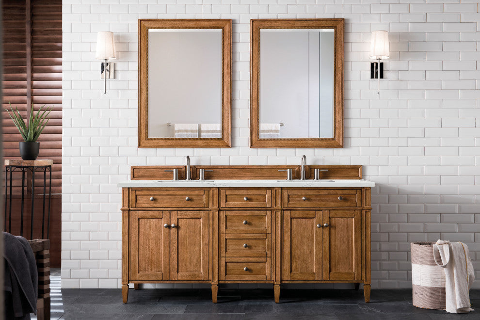 James Martin 650-V72-SBR-3ENC 72" Saddle Brown Double Vanity w/ 3 CM Quartz Top