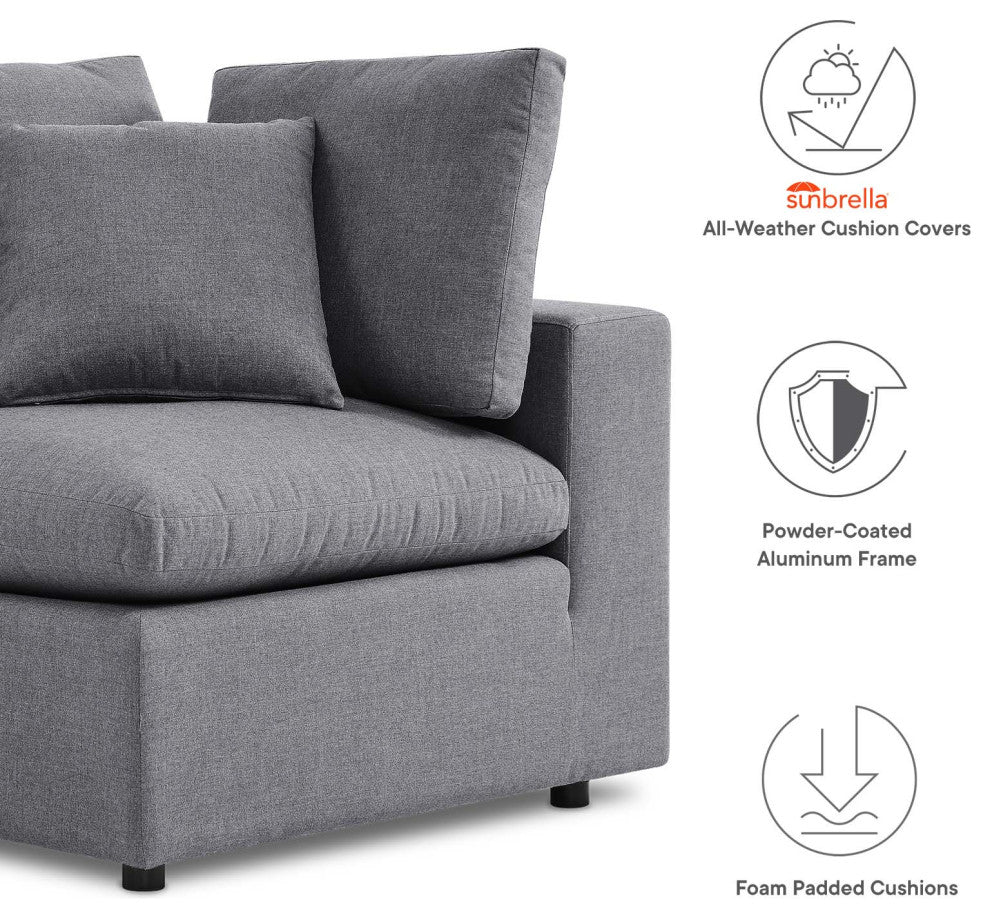 Modular Lounge Loveseat Deep Sofa, Sunbrella, Gray, Modern, Outdoor Patio