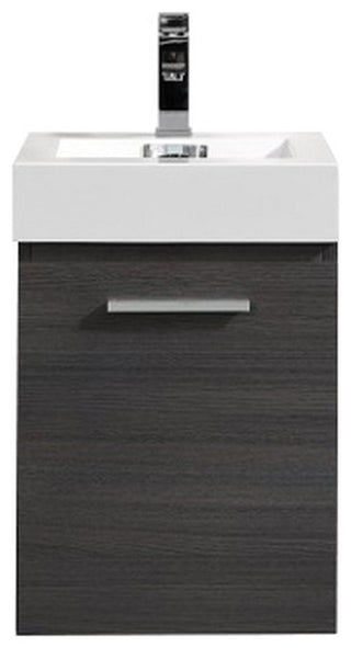 Bliss 16" Wall Mount Bathroom Vanity, High Gloss Gray Oak