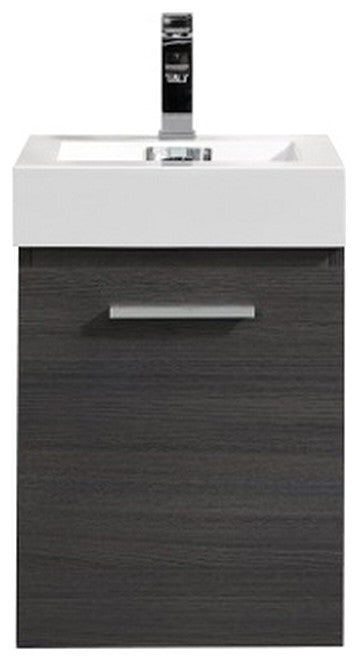 Bliss 16" Wall Mount Bathroom Vanity, High Gloss Gray Oak