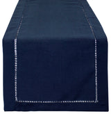 Stylish Solid Color with Hemstitched Border Table Runner, Navy Blue, 14"x90"