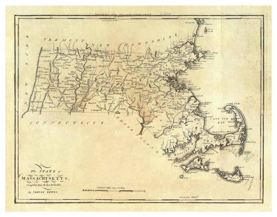 "State of Massachusetts, 1795" Digital Paper Print by Mathew Carey, 18"x14"
